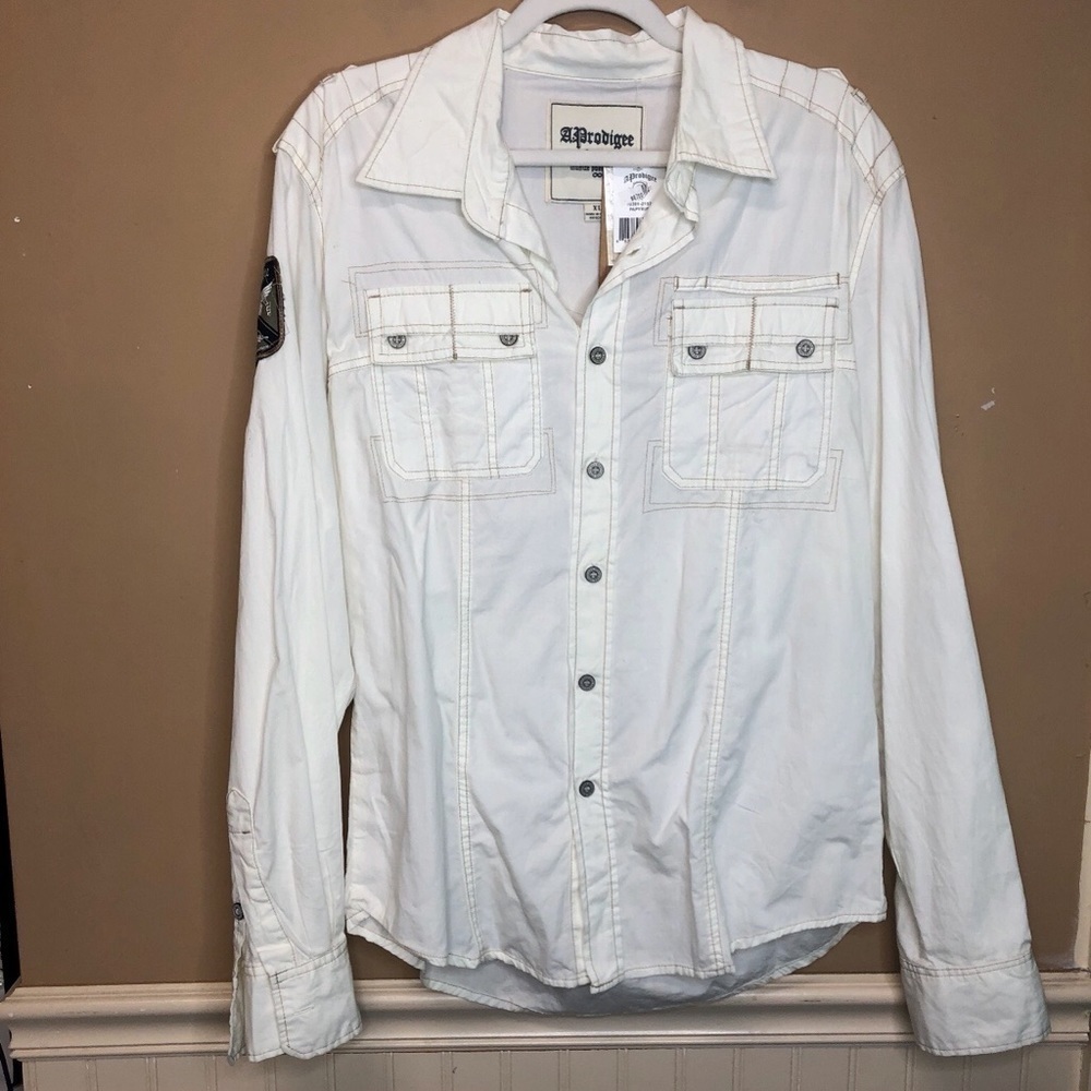A Prodigee Cream Mens Button Front Shirt Size XL NWT